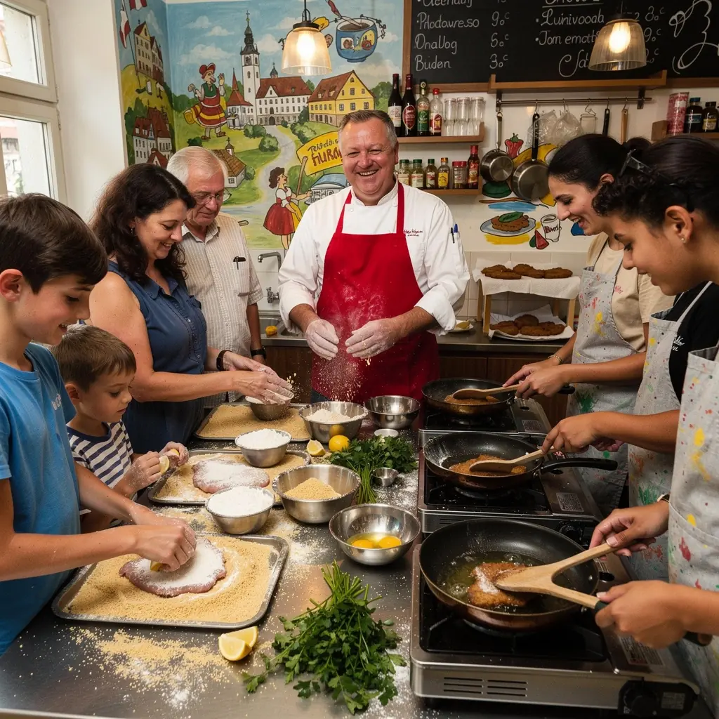 Ein erfahrener Koch demonstriert die richtige Technik zum Panieren.