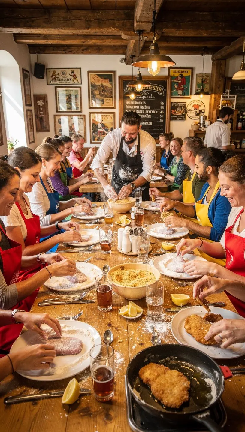 Ein Teller mit goldbraunem Schnitzel, garniert mit Zitronenscheiben und Petersilie.