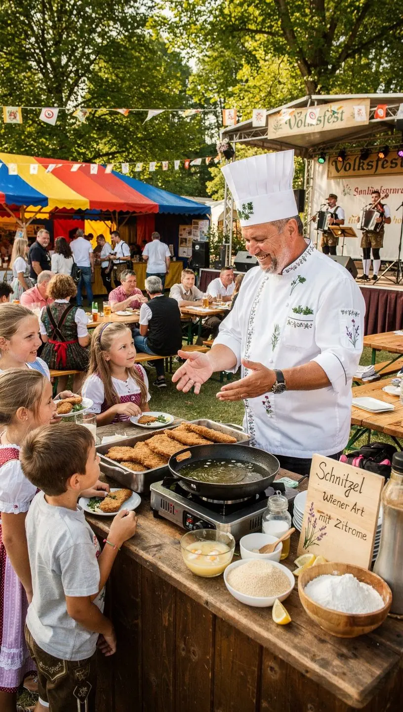 Ein Gruppenfoto der Kursteilnehmer, die stolz ihre Schnitzel präsentieren.